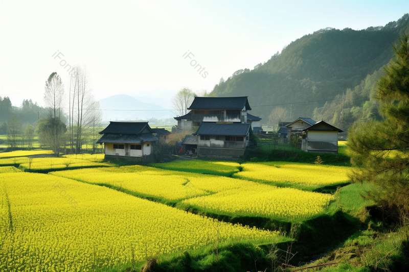 生机勃勃新农村油菜花海,高清,摄影图,摄影图片,图片大全,摄影图免费下载